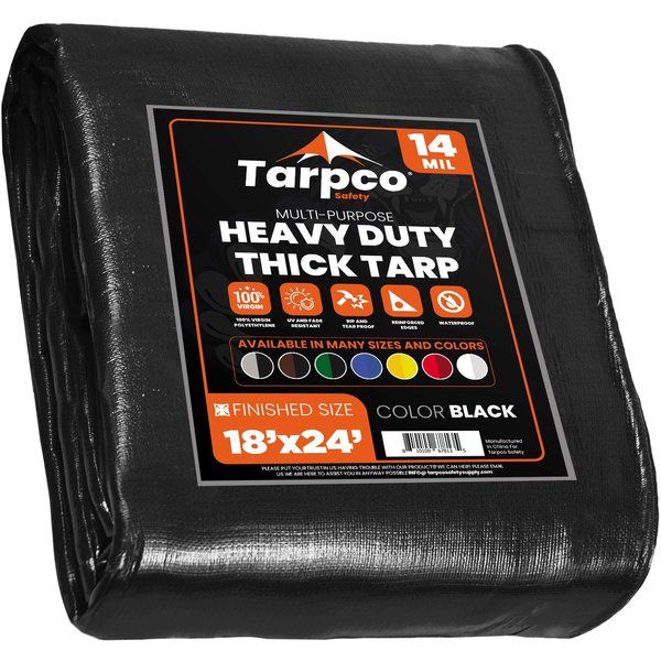 Protarp 18 ft x 24 ft Heavy Duty 14 Mil Tarp, Black, Polyethylene TS-106-18X24